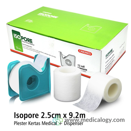 harga Isopore 2,5cm x 9,2m + Dispenser Onemed Plester Kertas Box Isi 12 Roll